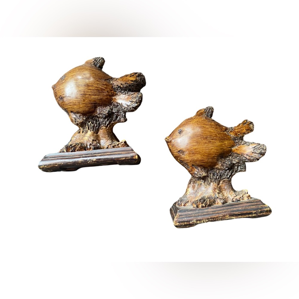 Vintage Stylized Wooden Fish Library Bookends Mid Century Modern 5.5” Wide